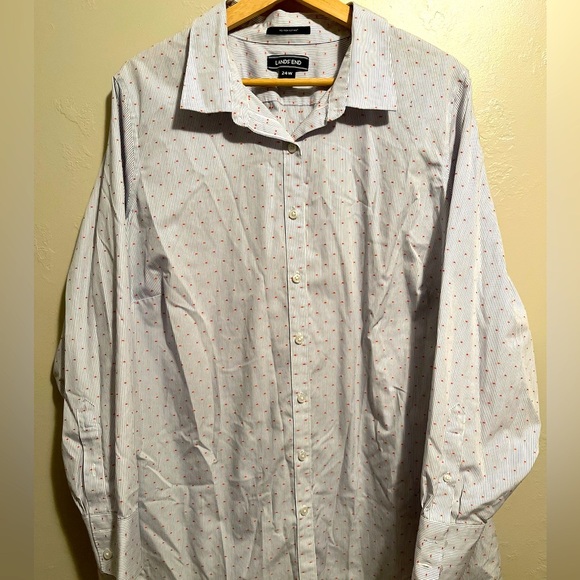 Lands End Women's Supima Button Up Shirt 3/4 Sleeve Striped Oxford Stretch Top - Picture 1 of 12